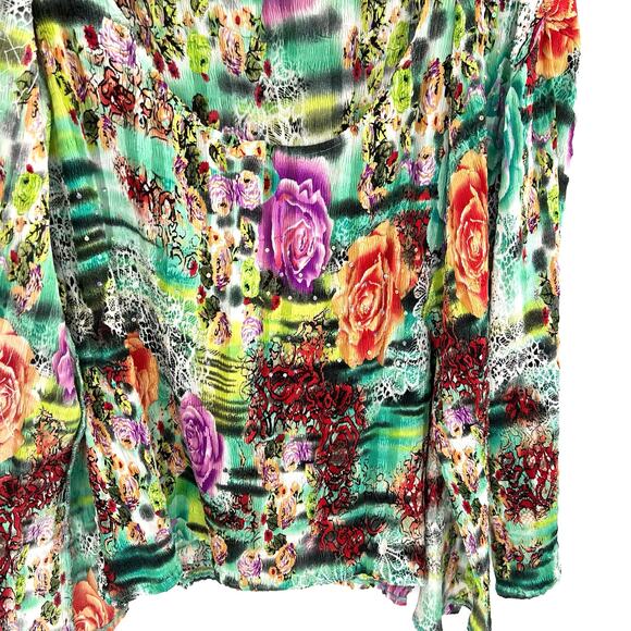 Roberto Makali women’s crinkled roses rhinestone top cardigan set - Picture 6 of 9